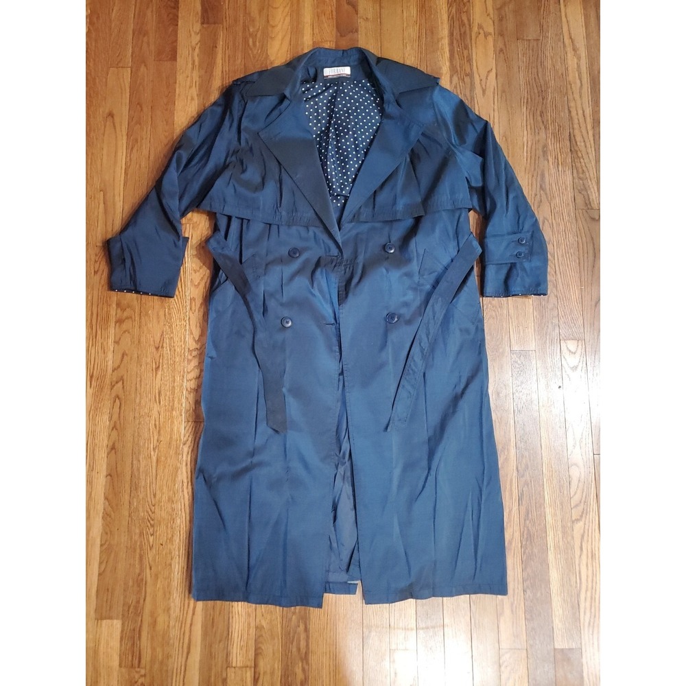 FORRANI Trench Rain Coat Lined Shimmering Blue Size 12 Jacket Belted
